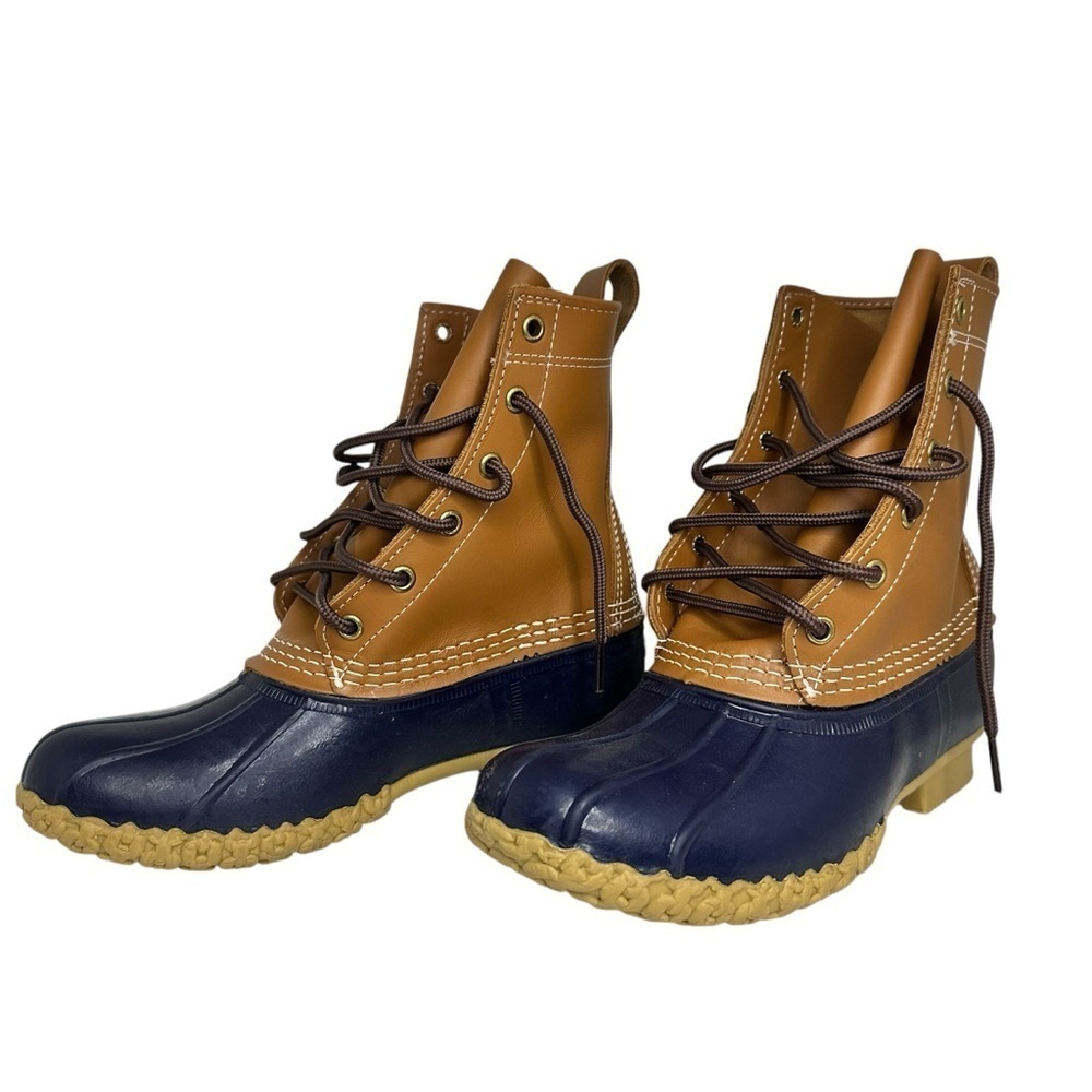 L.L.Bean 8” Bean Boots Tan Navy Duck Boots Women’s Size 6M